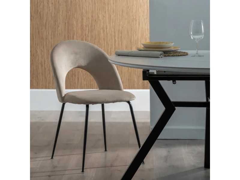 Designer chair upholstered in velvet with metal legs - ANA BEIGE