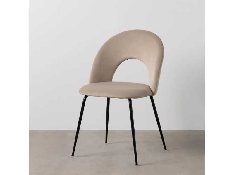 Designer chair upholstered in velvet with metal legs - ANA BEIGE