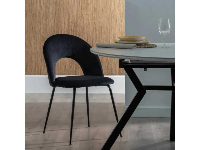 Silla de diseño tapizada en terciopelo con patas en metal - ANA NEGRO