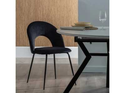 Silla de diseño tapizada en terciopelo con patas en metal - ANA NEGRO