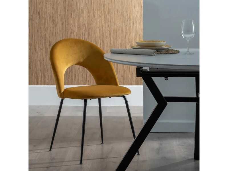 Designer chair upholstered in velvet with metal legs - ANA OCRE