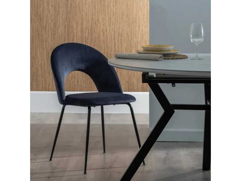 Designer chair upholstered in velvet with metal legs - ANA AZUL
