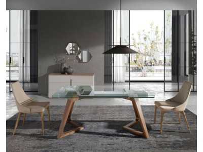 Modern design chair upholstered with walnut frame - CARMEN
