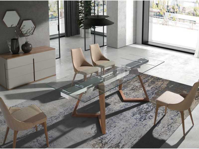 Modern design chair upholstered with walnut frame - CARMEN