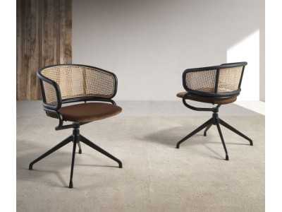 Silla giratoria en acero inoxidable negro y rattan - RODIOS
