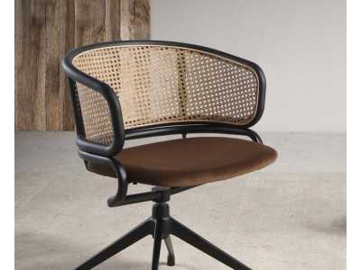 Silla giratoria en acero inoxidable negro y rattan - RODIOS