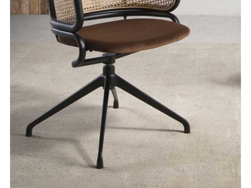 Silla giratoria en acero inoxidable negro y rattan - RODIOS