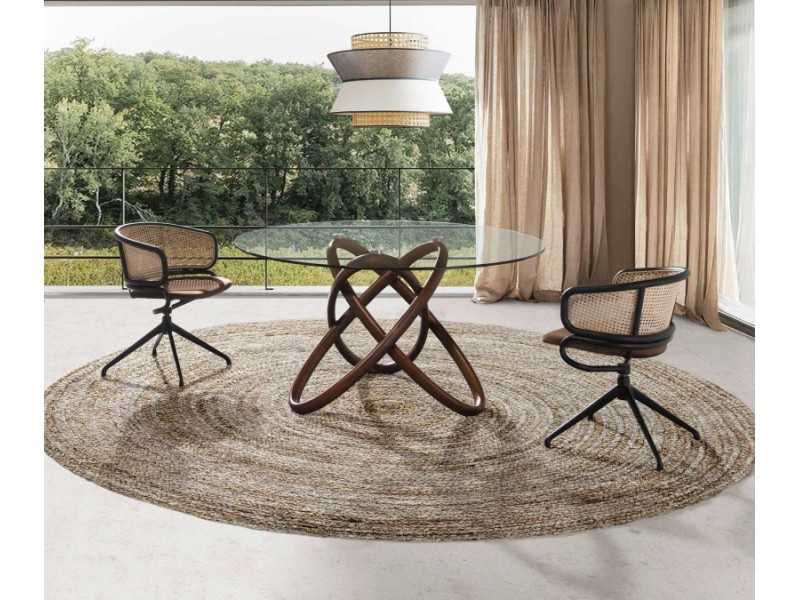 Swivel chair in black stainless steel and rattan - RODIOS