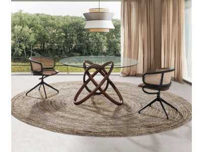 Swivel chair in black stainless steel and rattan - RODIOS