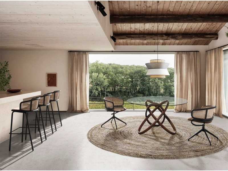 Silla giratoria en acero inoxidable negro y rattan - RODIOS