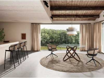 Swivel chair in black stainless steel and rattan - RODIOS