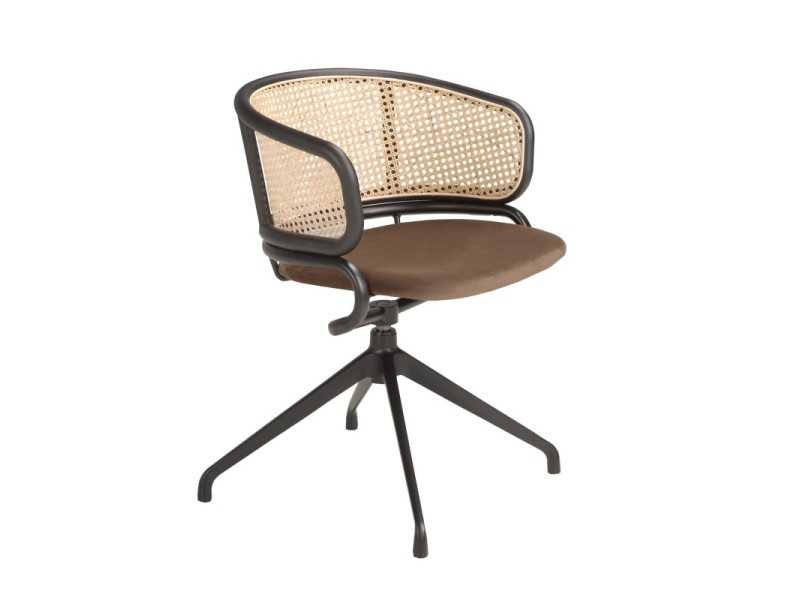 Silla giratoria en acero inoxidable negro y rattan - RODIOS