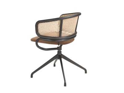 Swivel chair in black stainless steel and rattan - RODIOS