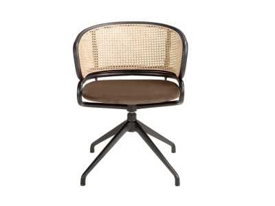 Swivel chair in black stainless steel and rattan - RODIOS