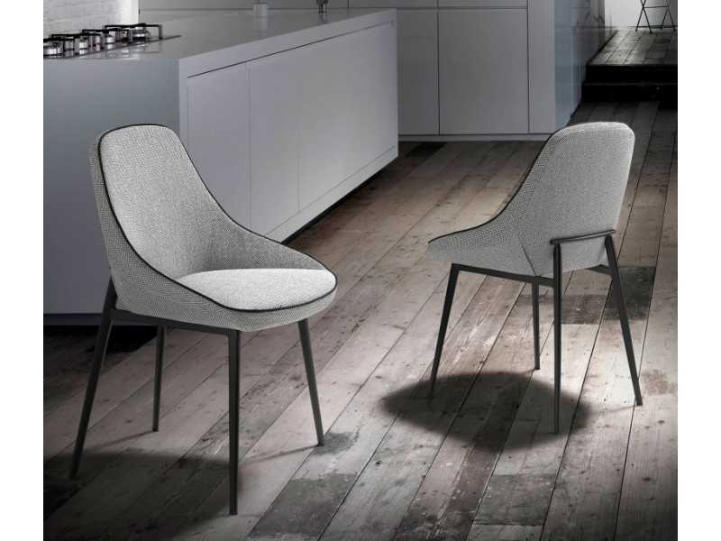 Chaise design tapissé avec structure en acier inoxydable noir - SALLY