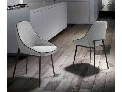 Upholstered designer chair with black stainless steel frame - SALLY