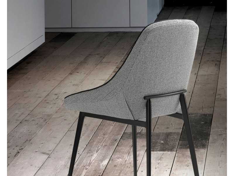 Chaise design tapissé avec structure en acier inoxydable noir - SALLY