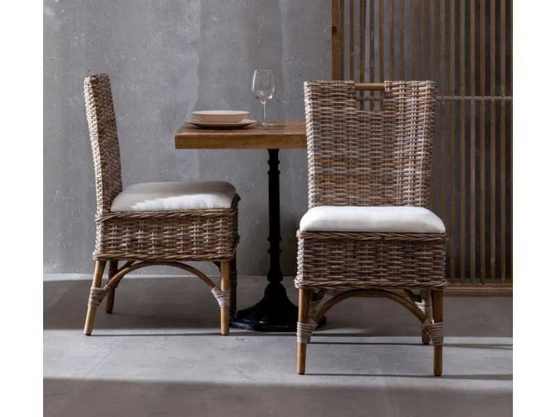 Silla de comedor en rattán natural con asiento tapizado - MANILA