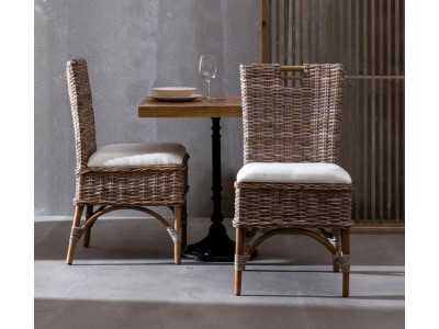 Chaise de salle à manger en rotin naturel avec assise tapissé - MANILA