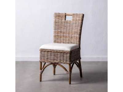 Chaise de salle à manger en rotin naturel avec assise tapissé - MANILA