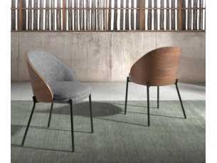 Design chair veneered in walnut and black stainless steel base - TALLIN