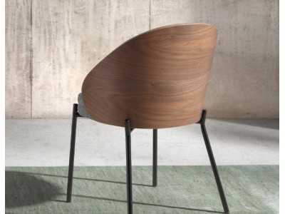Design chair veneered in walnut and black stainless steel base - TALLIN