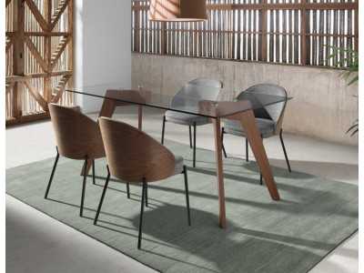 Design chair veneered in walnut and black stainless steel base - TALLIN
