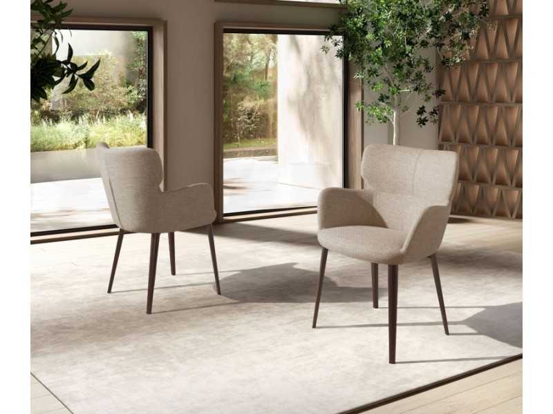 Chair with armrests and legs in brown stainless steel - ORLENA