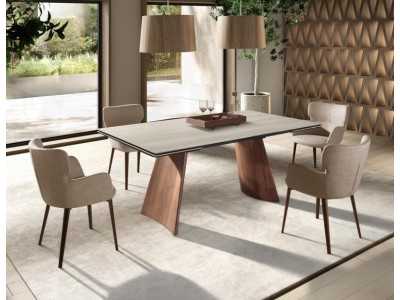 Chair with armrests and legs in brown stainless steel - ORLENA