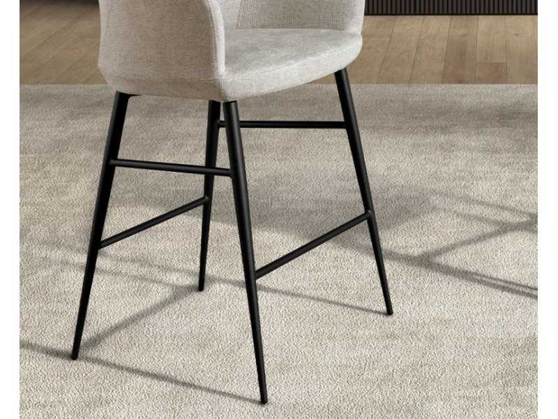 Upholstered designer stool with black stainless steel legs - BERTA