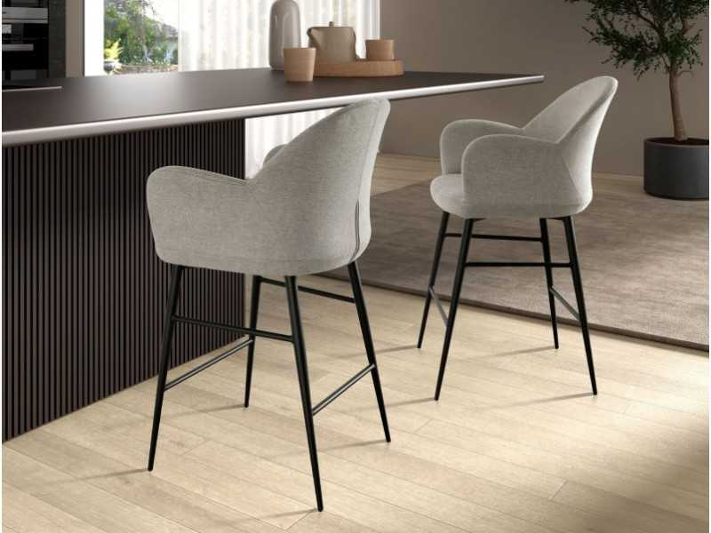 Upholstered designer stool with black stainless steel legs - BERTA
