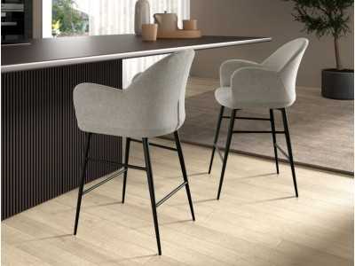 Upholstered designer stool with black stainless steel legs - BERTA Upholstered designer stool with black stainless steel legs - BERTA