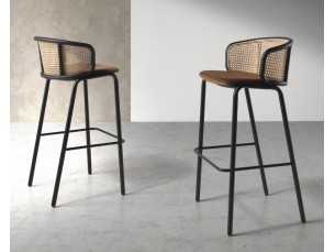 Tabouret en acier inoxydable et rotin - RODIOS