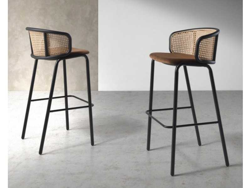 Tabouret en acier inoxydable et rotin - RODIOS
