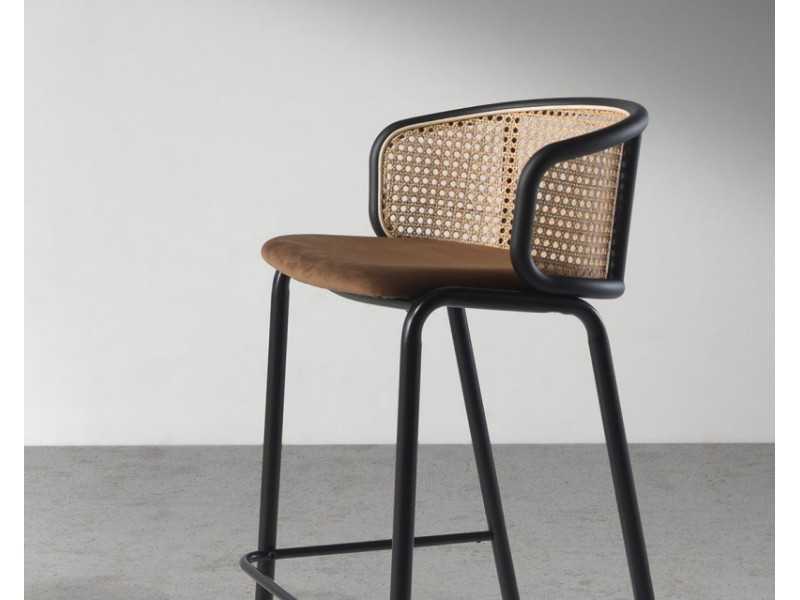 Tabouret en acier inoxydable et rotin - RODIOS