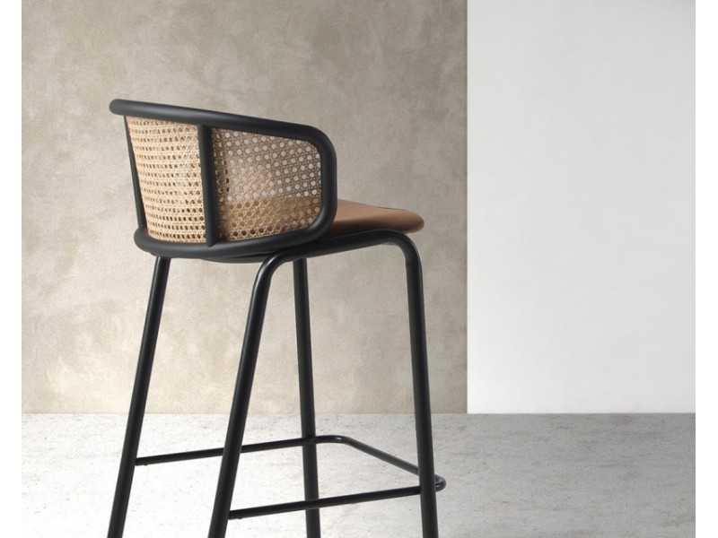 Tabouret en acier inoxydable et rotin - RODIOS