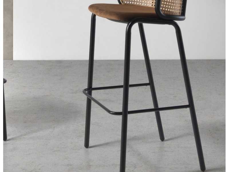 Tabouret en acier inoxydable et rotin - RODIOS