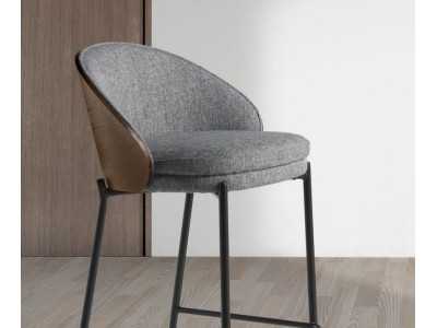 Tabouret design plaquée noyer et piètement inox noir - TALLIN