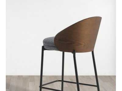 Design stool veneered in walnut and black stainless steel base - TALLIN