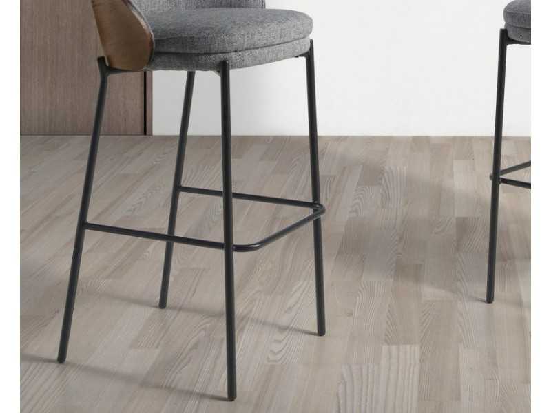 Taburete de diseño chapado en nogal y base en acero inox negro - TALLIN