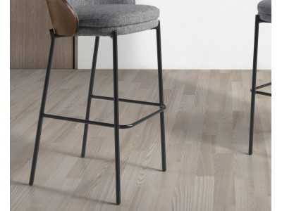 Design stool veneered in walnut and black stainless steel base - TALLIN