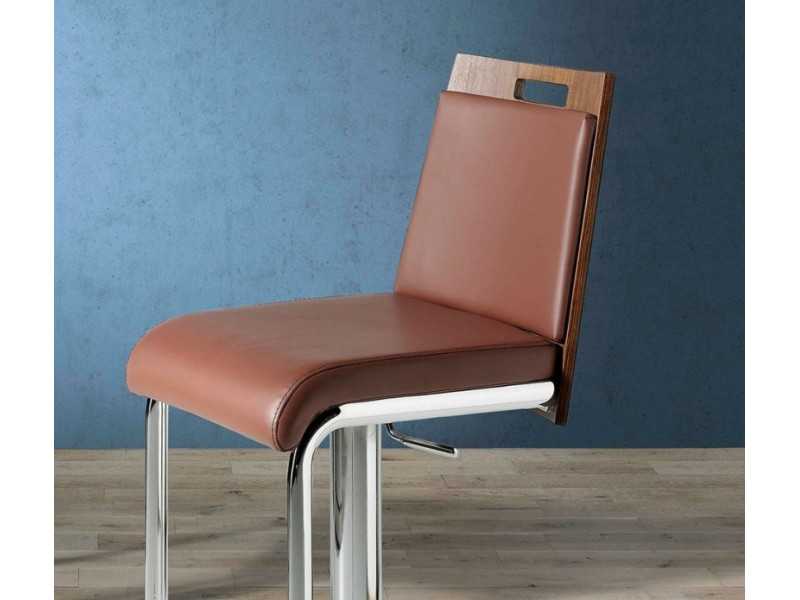 Swivel stool in walnut, upholstered with stainless steel base - SANTINO