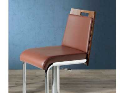 Swivel stool in walnut, upholstered with stainless steel base - SANTINO