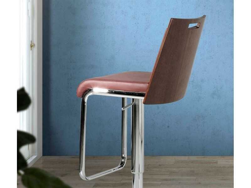 Tabouret pivotant en noyer, tapissé avec base en acier inoxydable - SANTINO