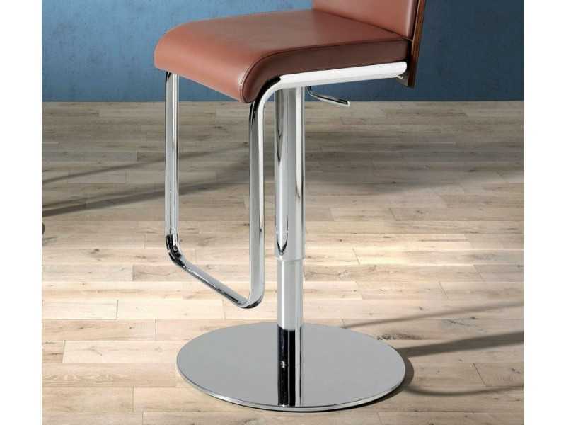 Tabouret pivotant en noyer, tapissé avec base en acier inoxydable - SANTINO