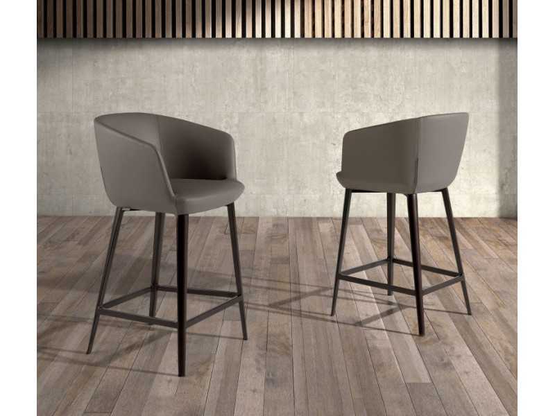 Tabouret recouvert de cuir synthétique et structure en acier inoxydable - LOCRONAN