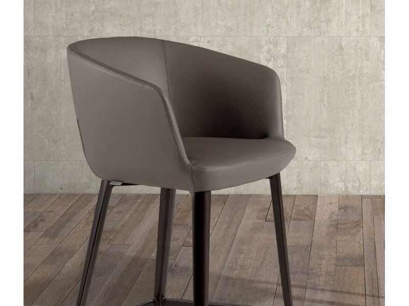 Stool upholstered in synthetic leather and stainless steel structure - LOCRONAN