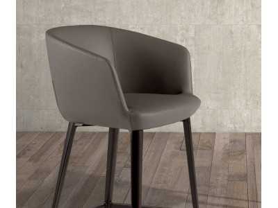 Stool upholstered in synthetic leather and stainless steel structure - LOCRONAN