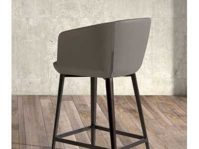 Stool upholstered in synthetic leather and stainless steel structure - LOCRONAN