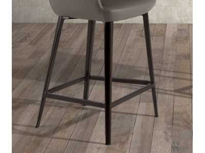 Stool upholstered in synthetic leather and stainless steel structure - LOCRONAN